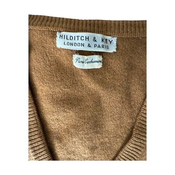 Hilditch And Key London & Paris Cashmere Sweater Vest V Neck Large Brown - Picture 2 of 12